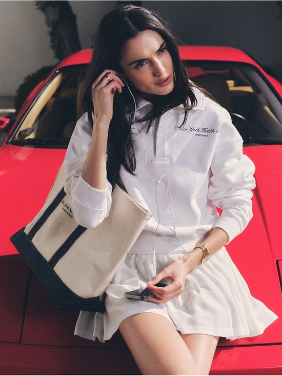 Sporty & Rich Handbags - Sporty & Rich Cream Canvas Tote with Navy Script